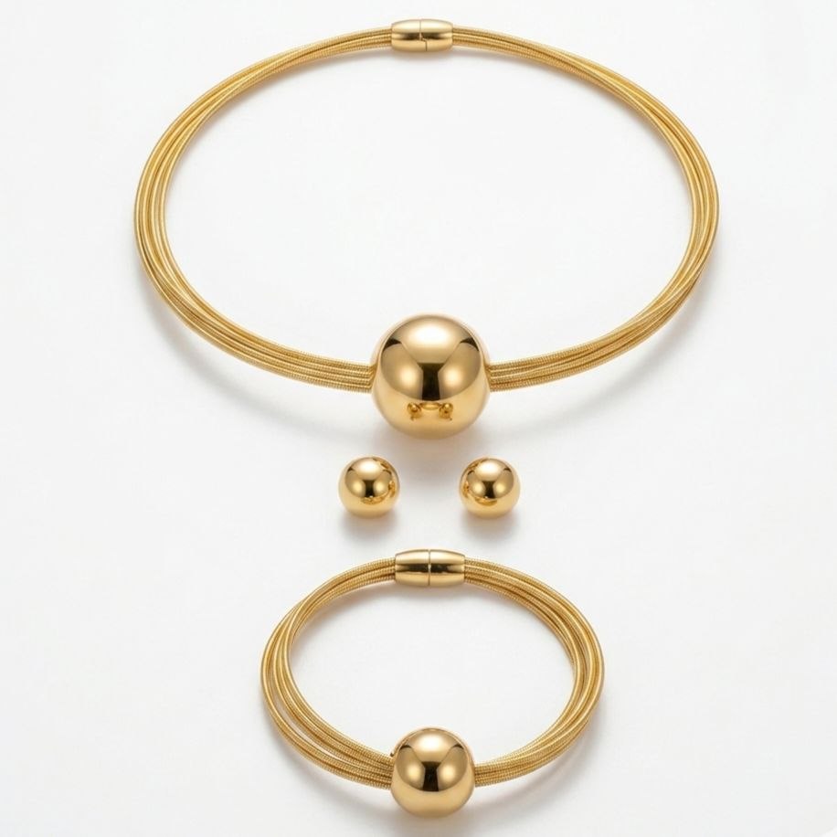Revaaj Gilded Orb Luxe Jewelry Set - Choker, Bracelet & Earrings