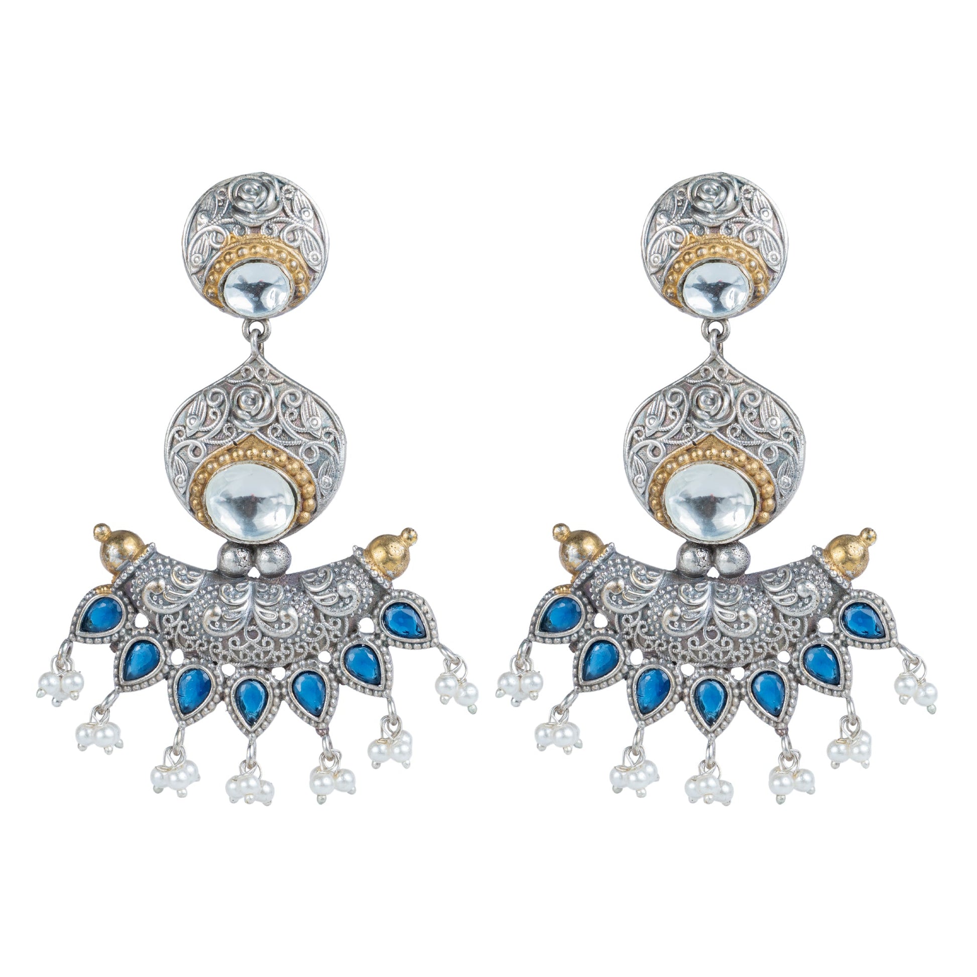 Antique Blue Kundan Jhumka Earrings by Revaa