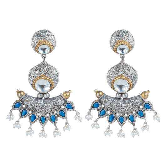 Antique Blue Kundan Jhumka Earrings by Revaa
