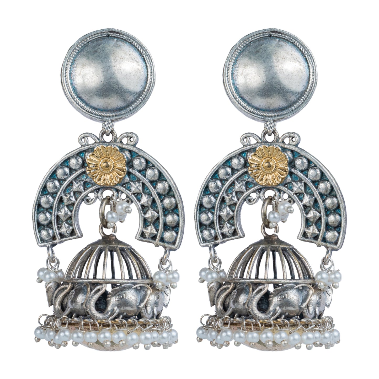 Antique Elephant Motif Jhumka Earrings by Revaaj