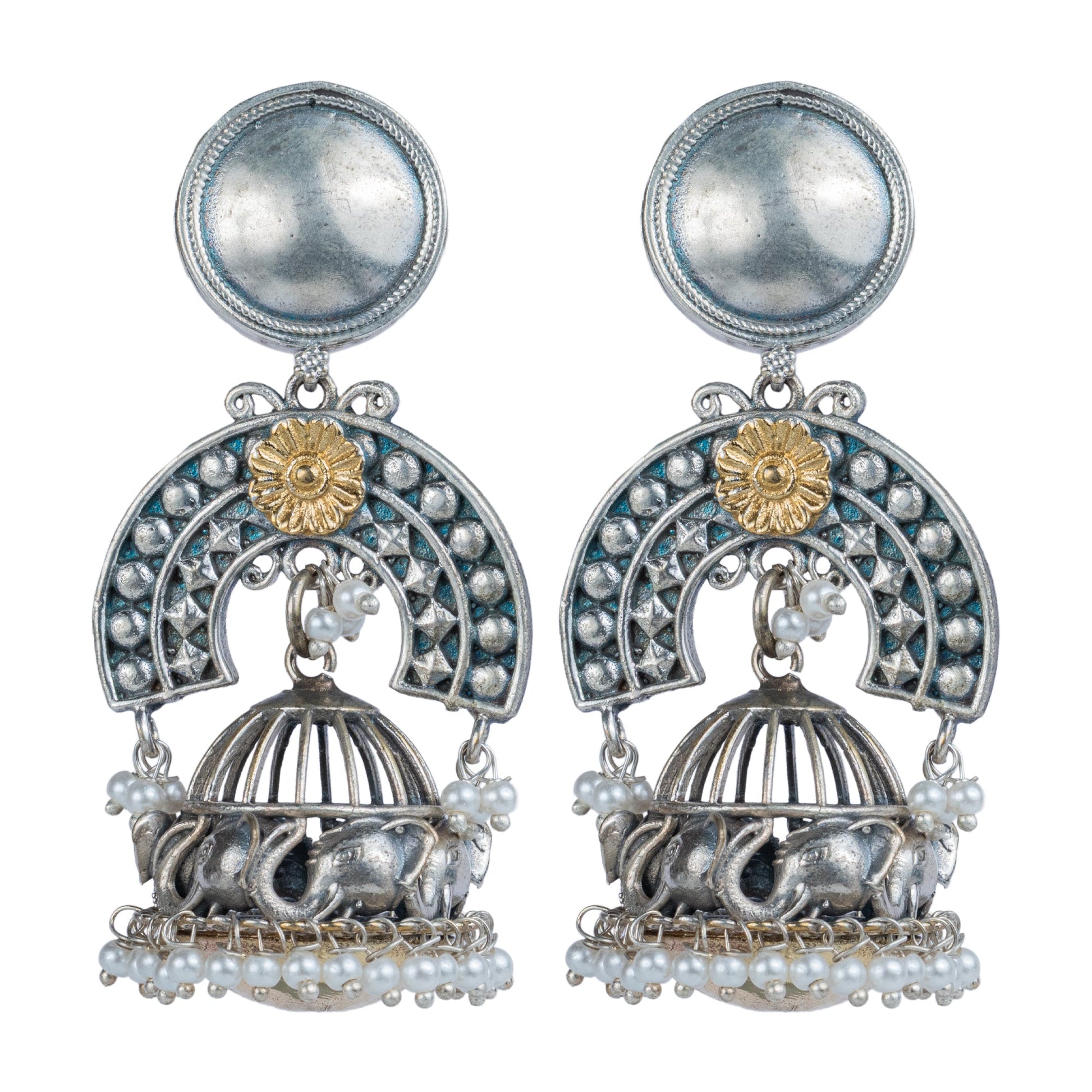 Antique Elephant Motif Jhumka Earrings by Revaaj