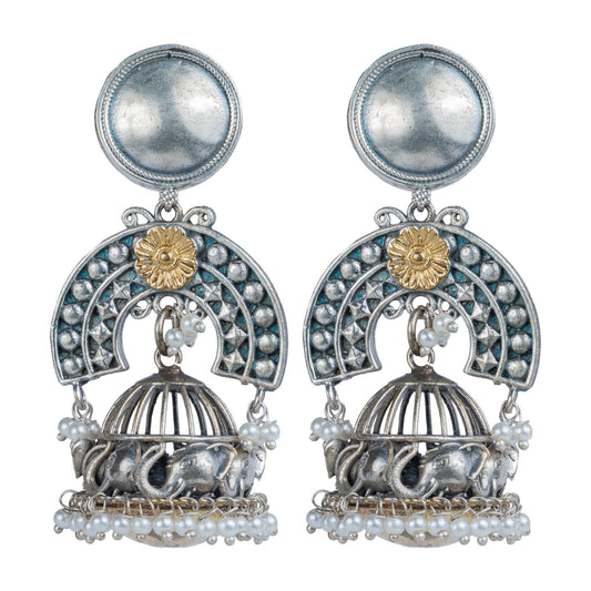 Antique Elephant Motif Jhumka Earrings by Revaaj