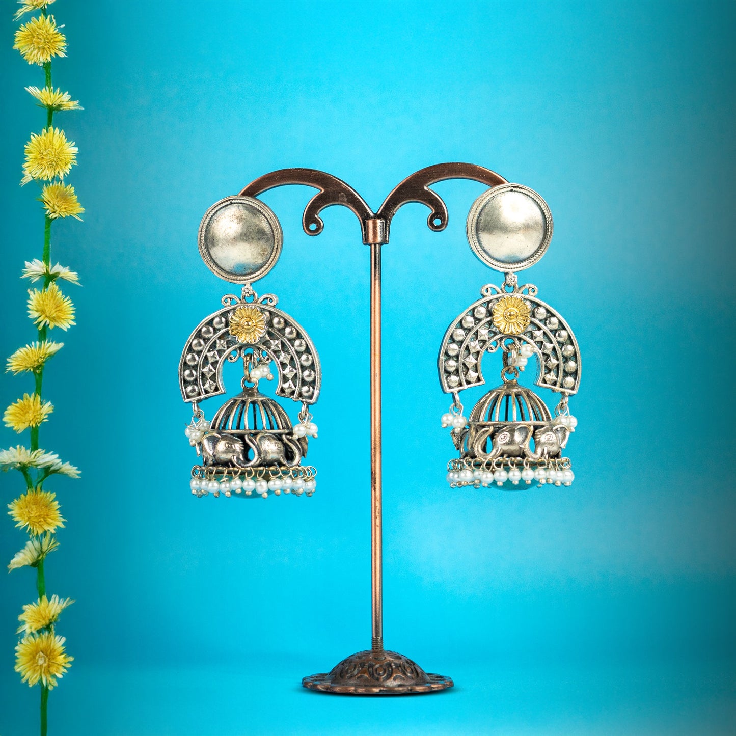 Antique Elephant Motif Jhumka Earrings