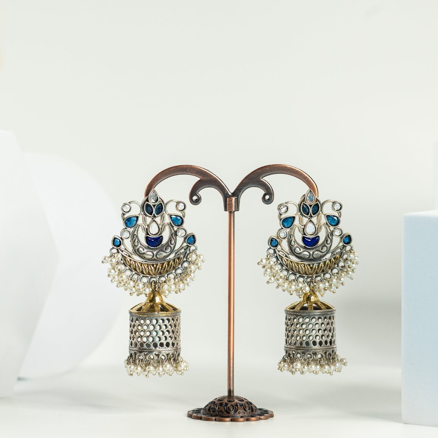 Antique Blue Stone Dome Jhumka Earrings