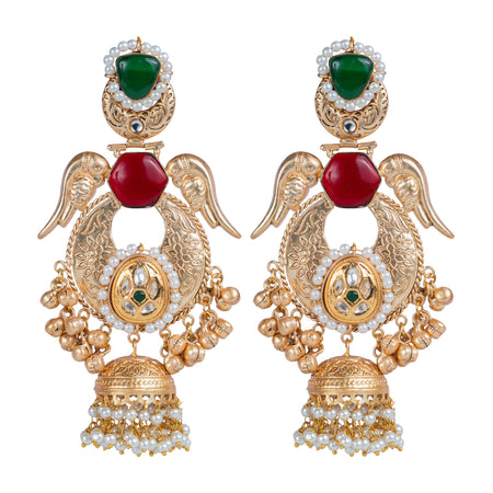 Antique Parrot Motif Jhumka Earrings by Revaaj
