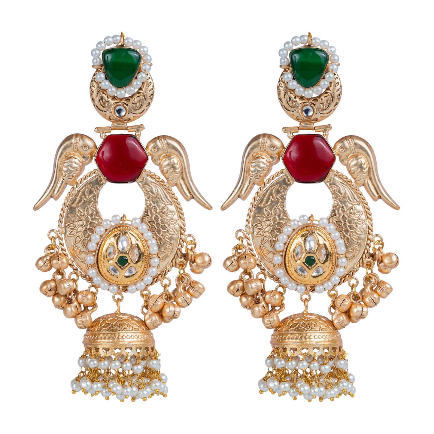 Antique Parrot Motif Jhumka Earrings by Revaaj