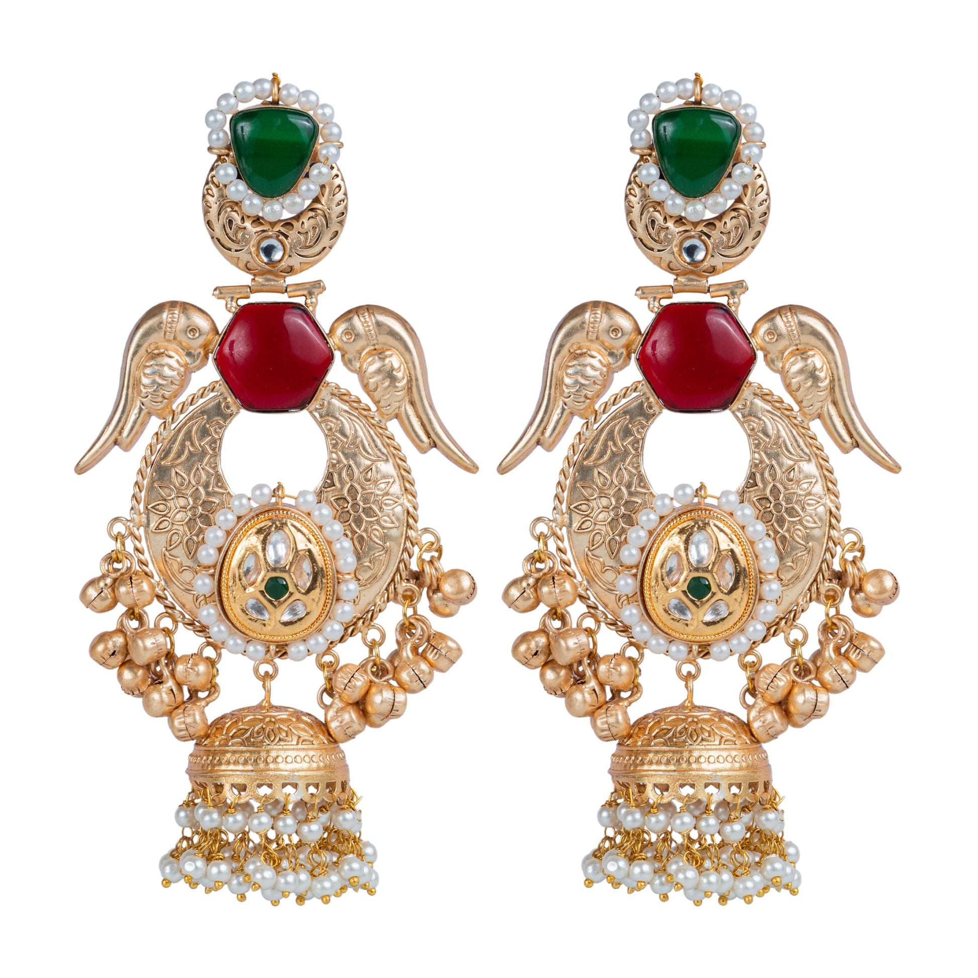 Antique Parrot Motif Jhumka Earrings by Revaaj