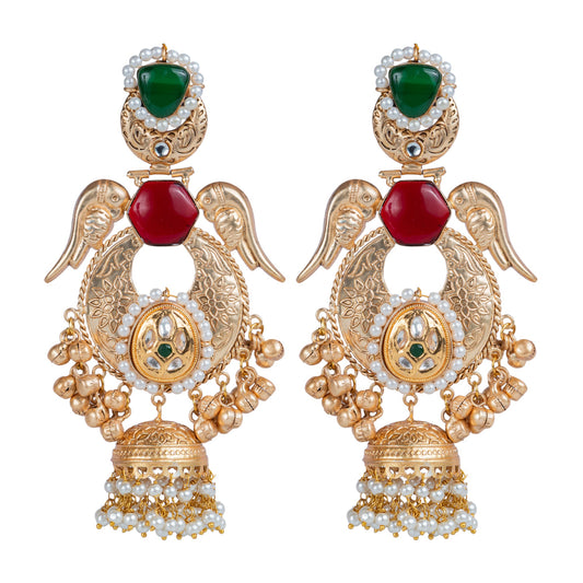 Antique Parrot Motif Jhumka Earrings by Revaaj