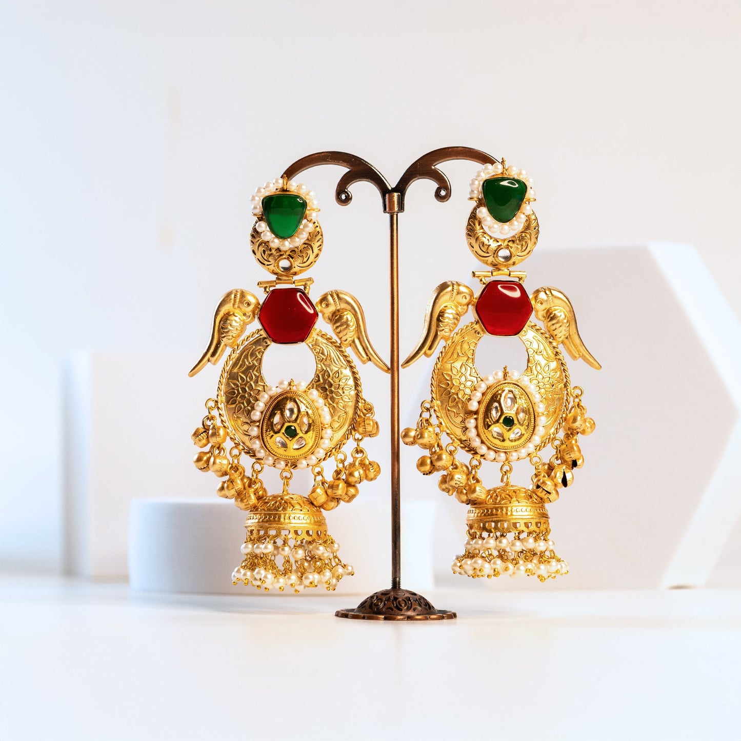 Antique Parrot Motif Jhumka Earrings