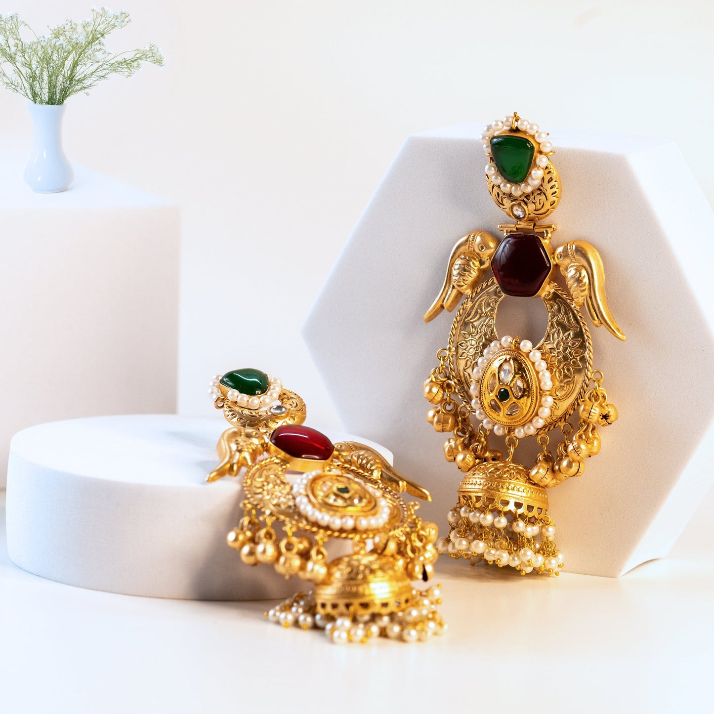 Antique Parrot Motif Jhumka Earrings