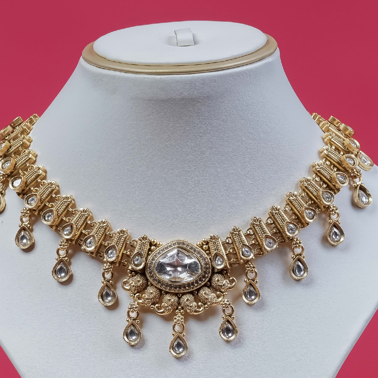 Traditional Gold-Toned Polki Necklace Set