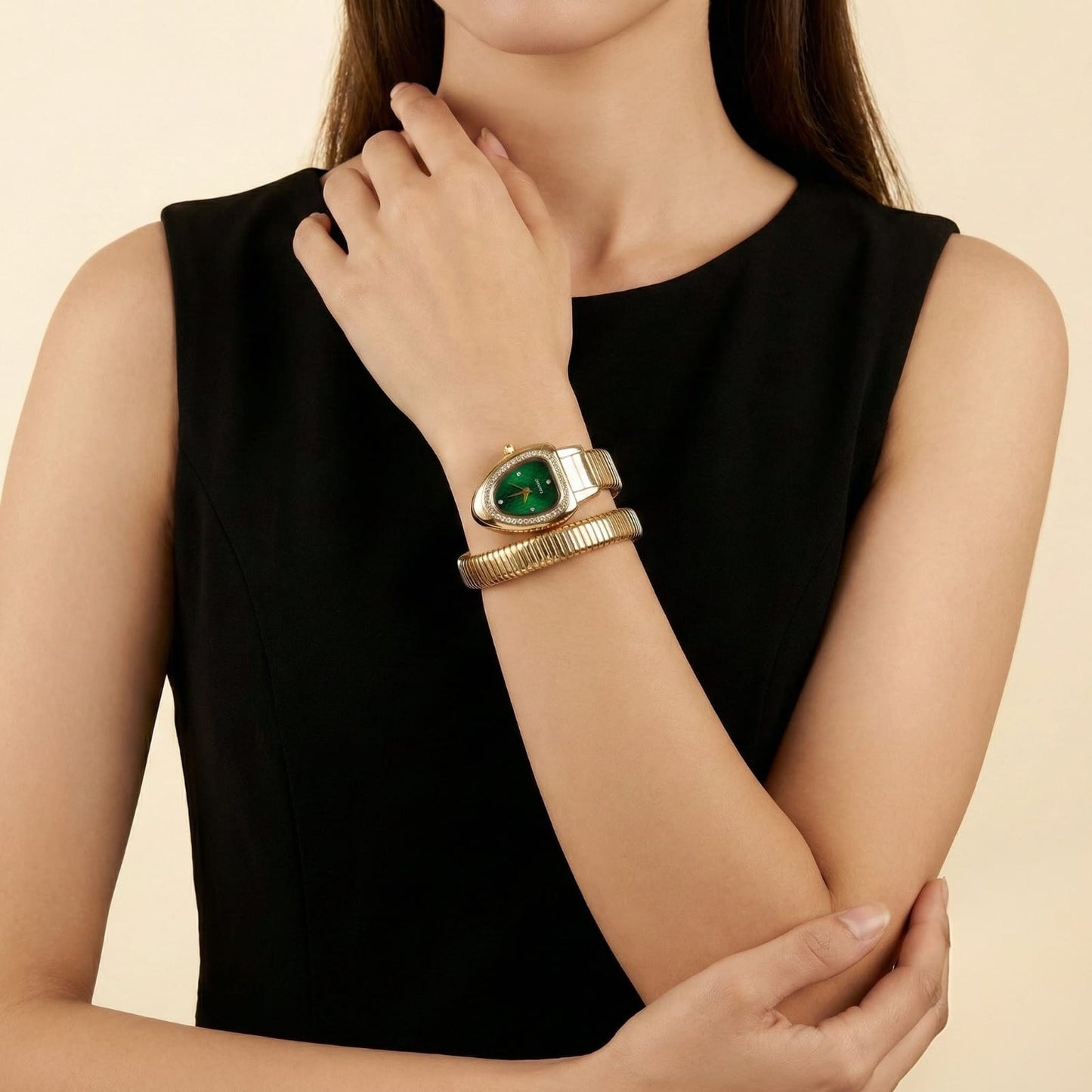 Green Dial Gold-Tone Snake Coil Women’s Quartz Watch
