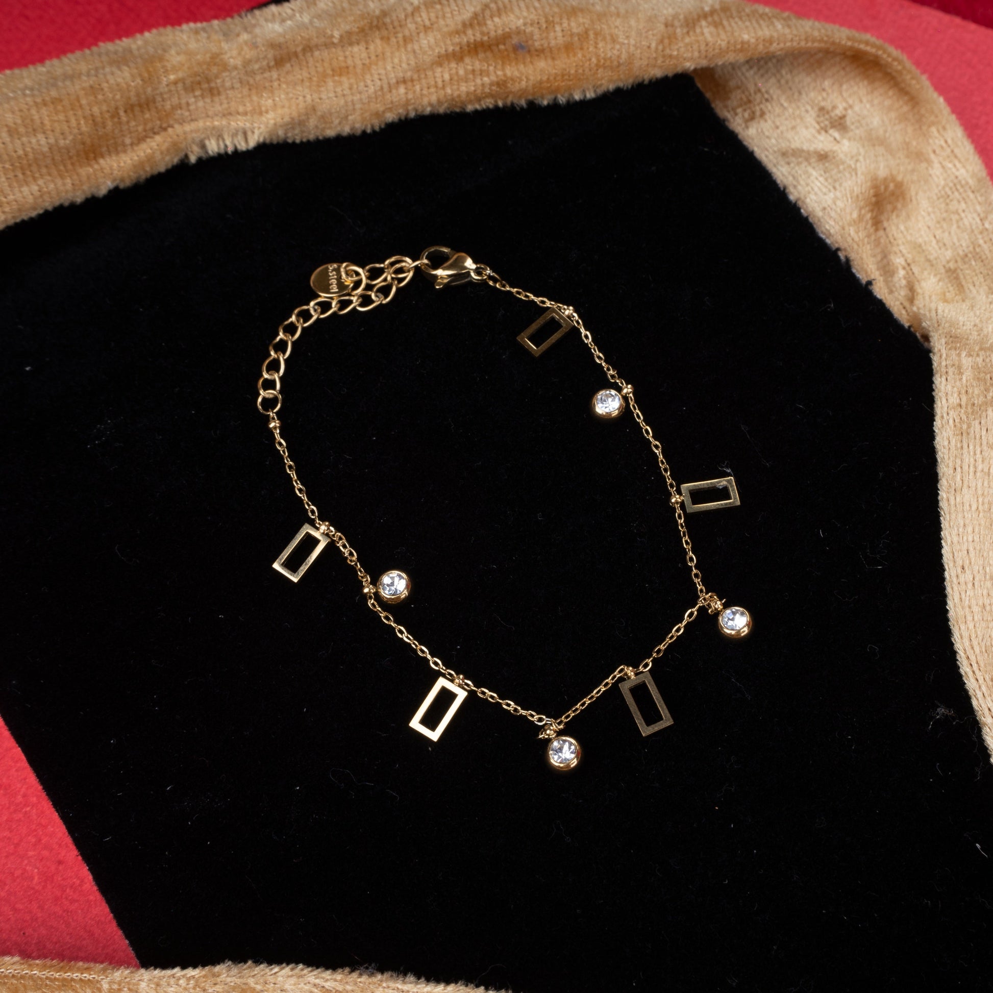 Premium bracelet with rectangle charms and crystal accents second view - Revaaj