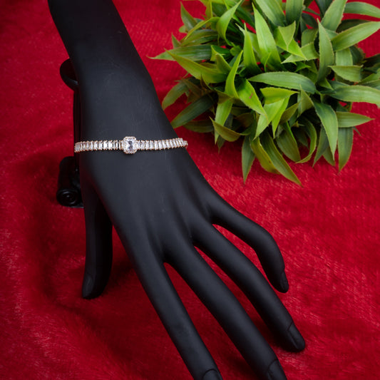Premium cubic crystal bracelet with full stone setting and bold centerpiece - Revaaj