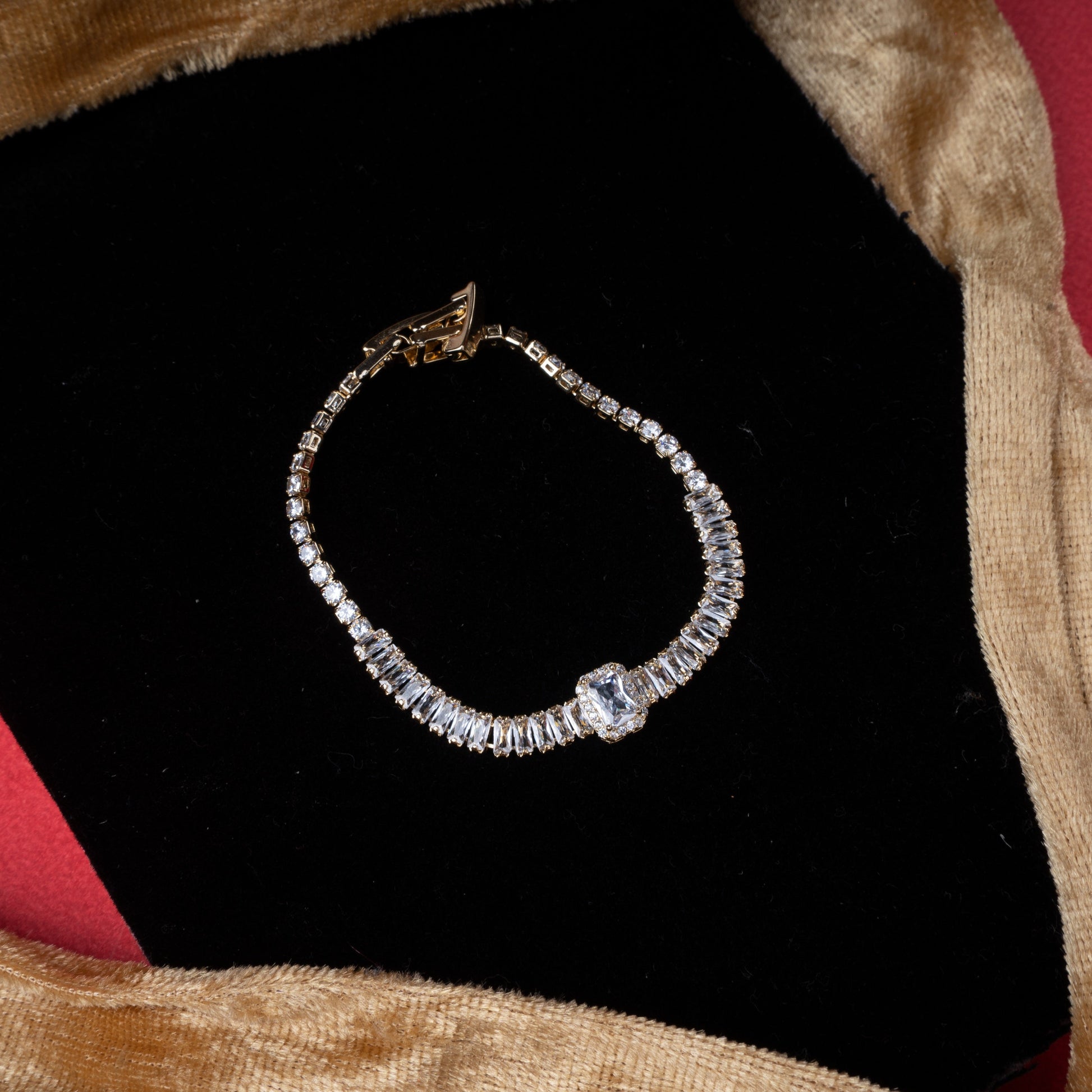 Premium cubic crystal bracelet with full stone setting and bold centerpiece second view - Revaaj
