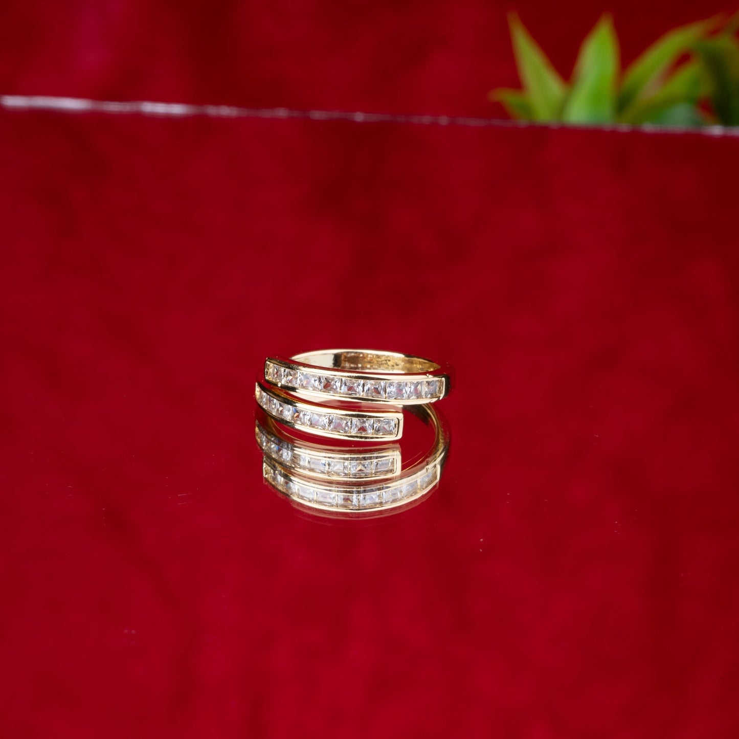 Dual band sparkling adjustable ring with stones third view - Revaaj