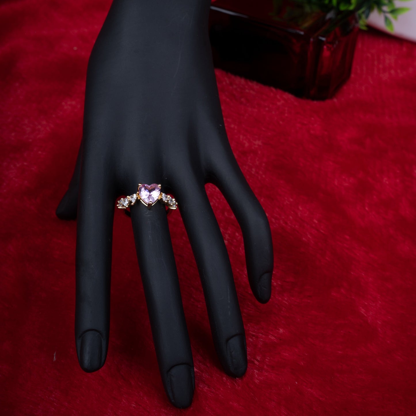 Elegant purple heart stone ring with sparkling side accents second view - Revaaj