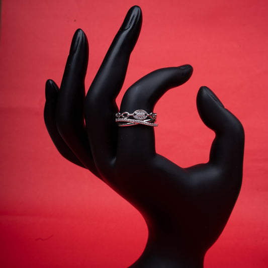 Silver Colored crown leaf ring with delicate stones - Revaaj