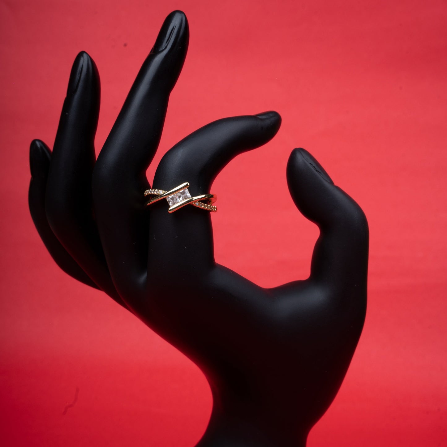Elegant rectangular stone ring with dual-band design - Revaaj