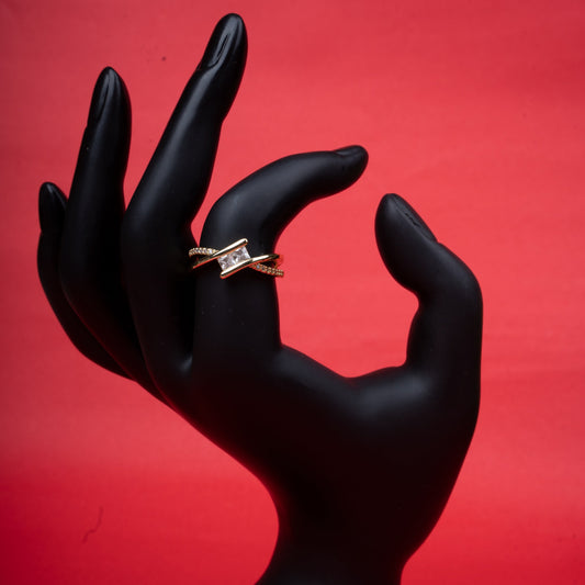 Elegant rectangular stone ring with dual-band design - Revaaj