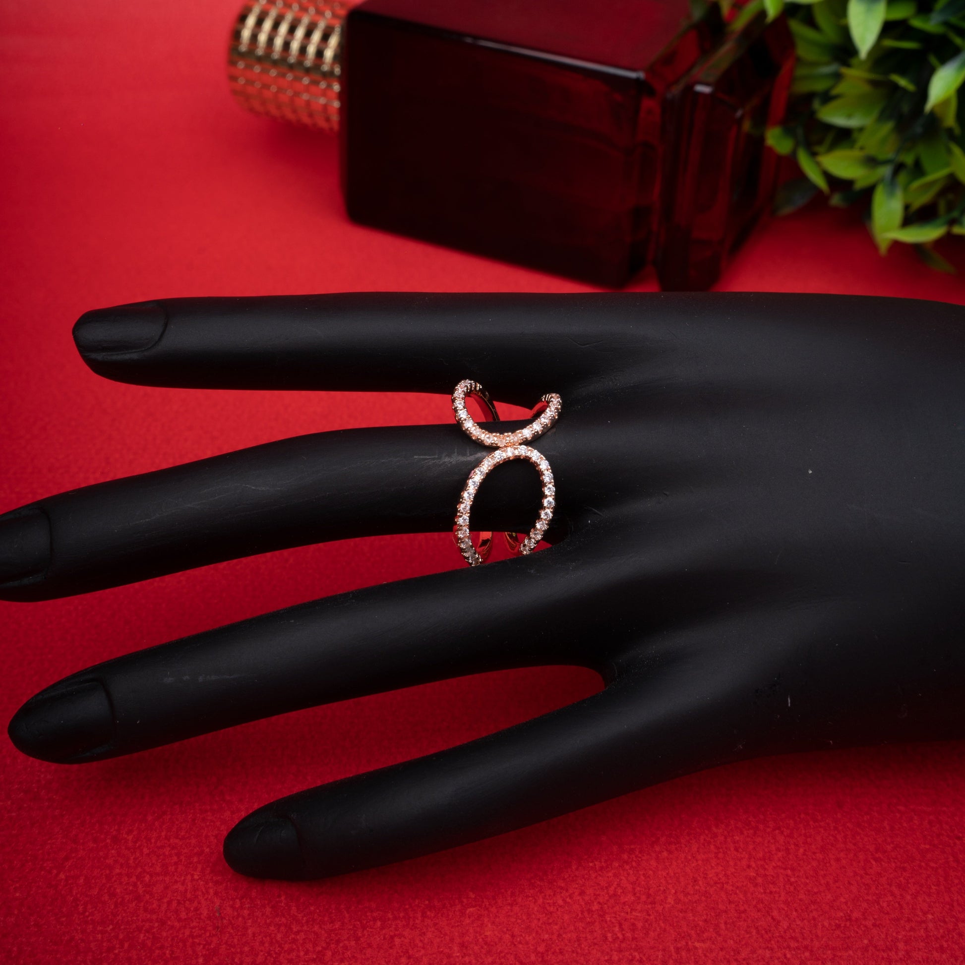 Crystal double circle adjustable ring with sparkling stones second view - Revaaj