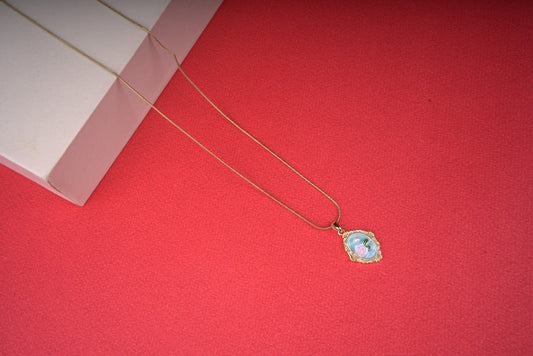 Blue rose pendant necklace with gold frame - Revaaj