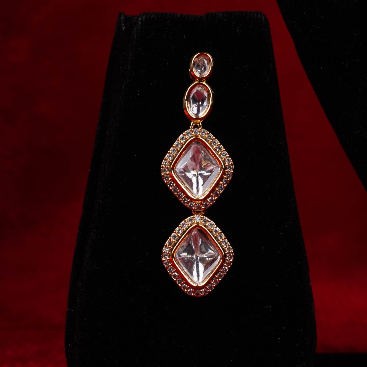 Kundan Mirror Stone Necklace Set - Necklace & Earrings