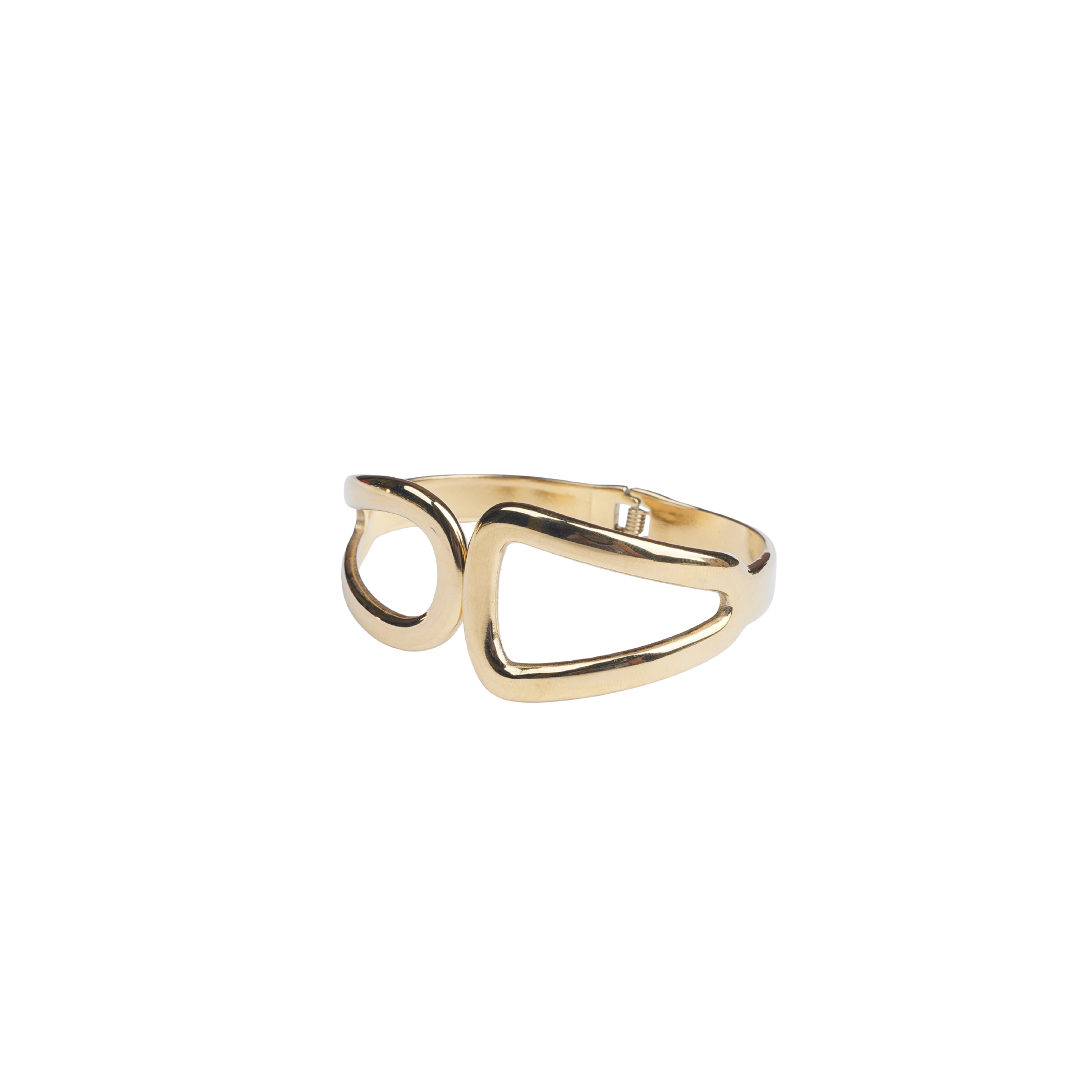 Gold abstract open shape bracelet with asymmetric cut-out design white side - Revaaj