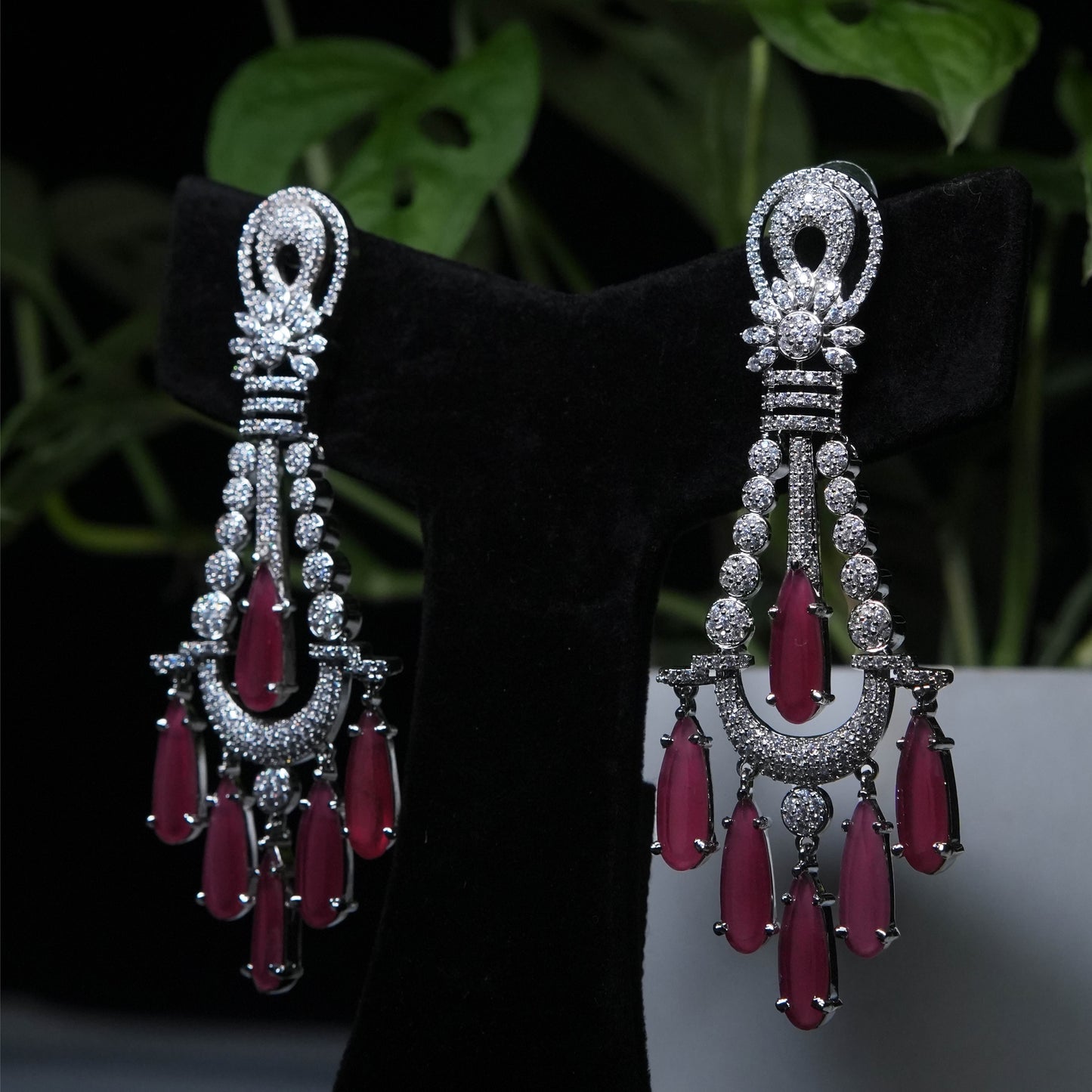 Ruby Red Chandbali Earrings with Crystal Detailing