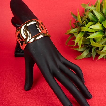 Wide gold-tone open cuff bracelet with a chunky chain link design - Revaaj