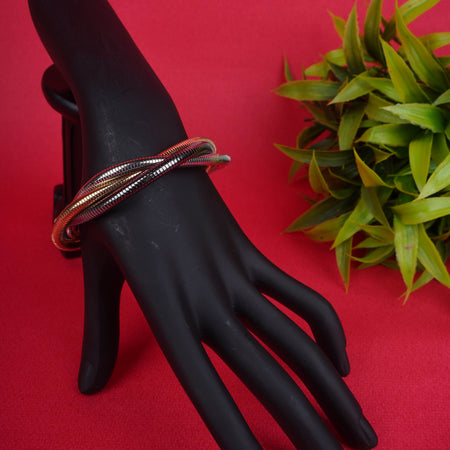Multi-tone (silver and gold) intertwined snake chain bracelet with a gold-tone magnetic clasp - Revaaj