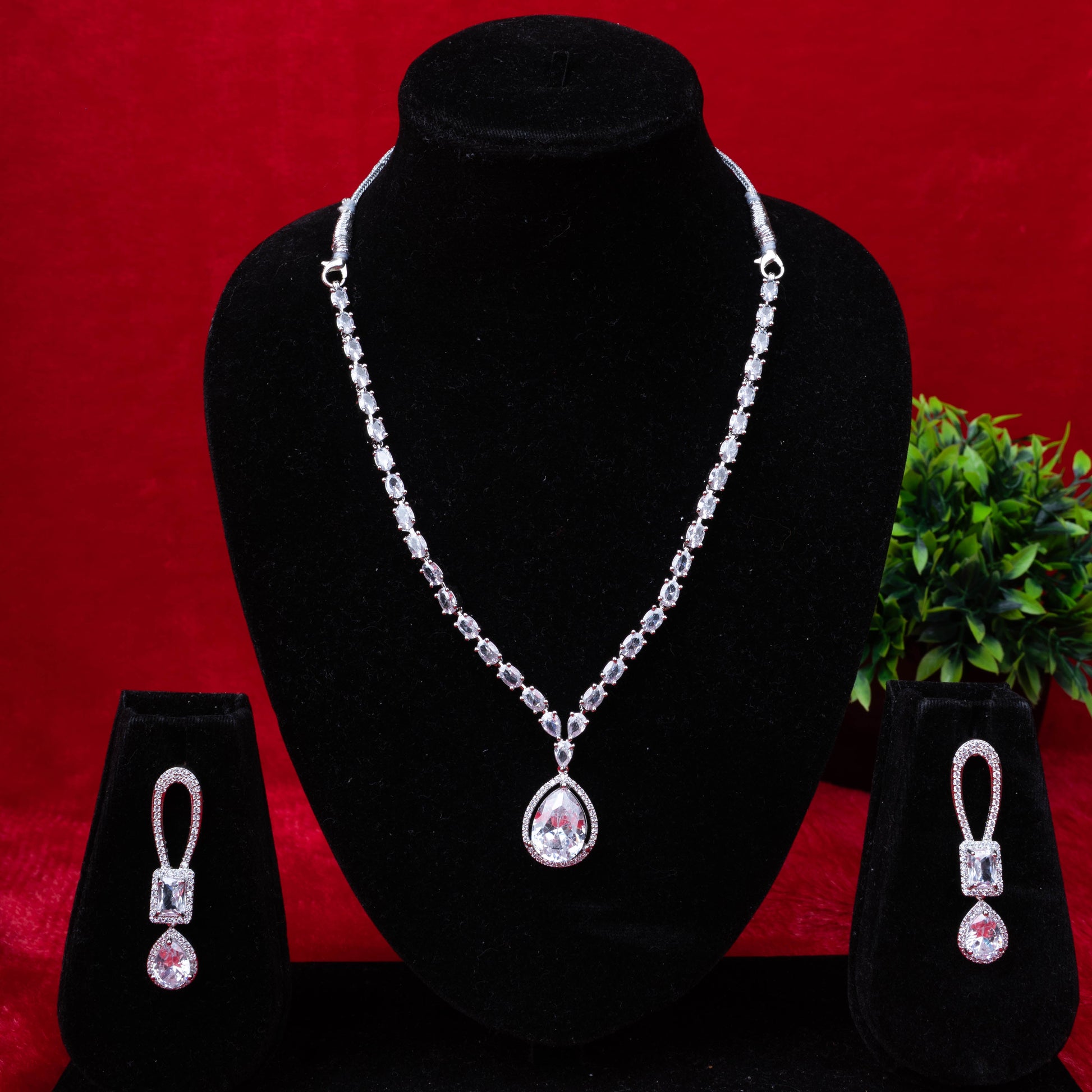 Elegance teardrop solitaire necklace set with matching earrings - Revaaj