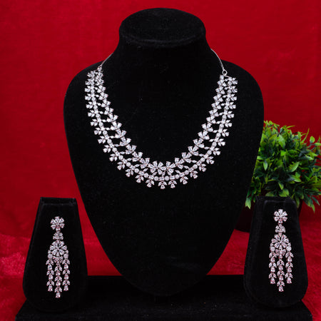 Double layer sparkle necklace set with matching dangling earrings - Revaaj