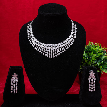 Crystal leaf motif necklace set with marquise and teardrop crystals - Revaaj