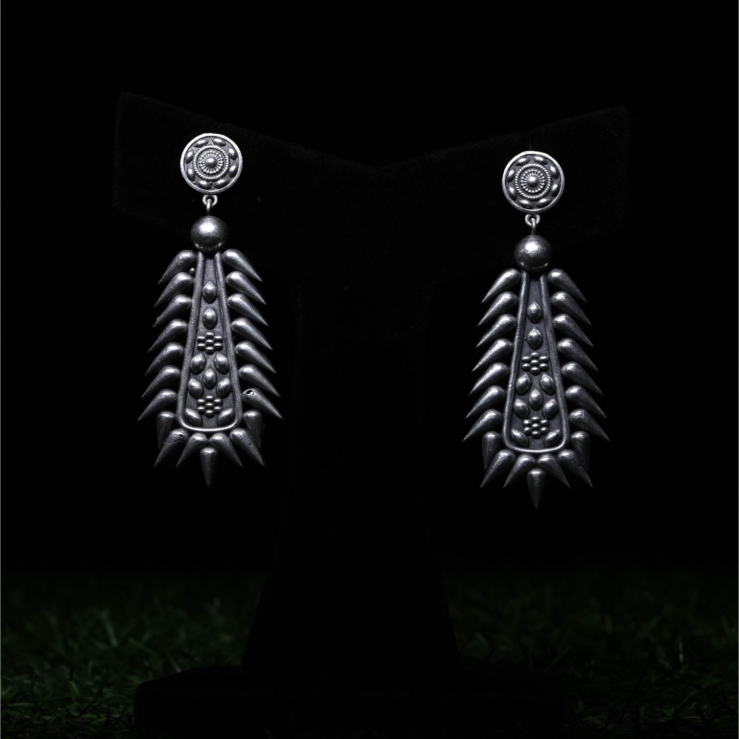 Tribal Oxidized Silver Statement Earrings