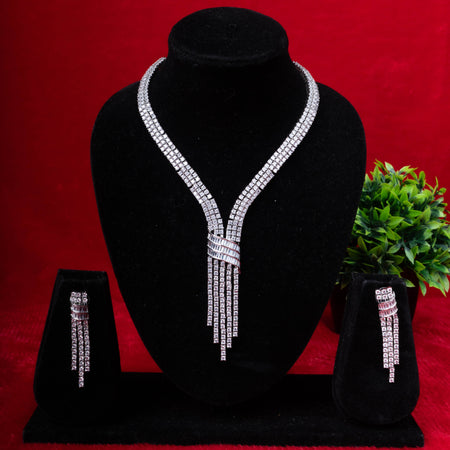 Crystal fringe tassel necklace set with matching earrings - Revaaj