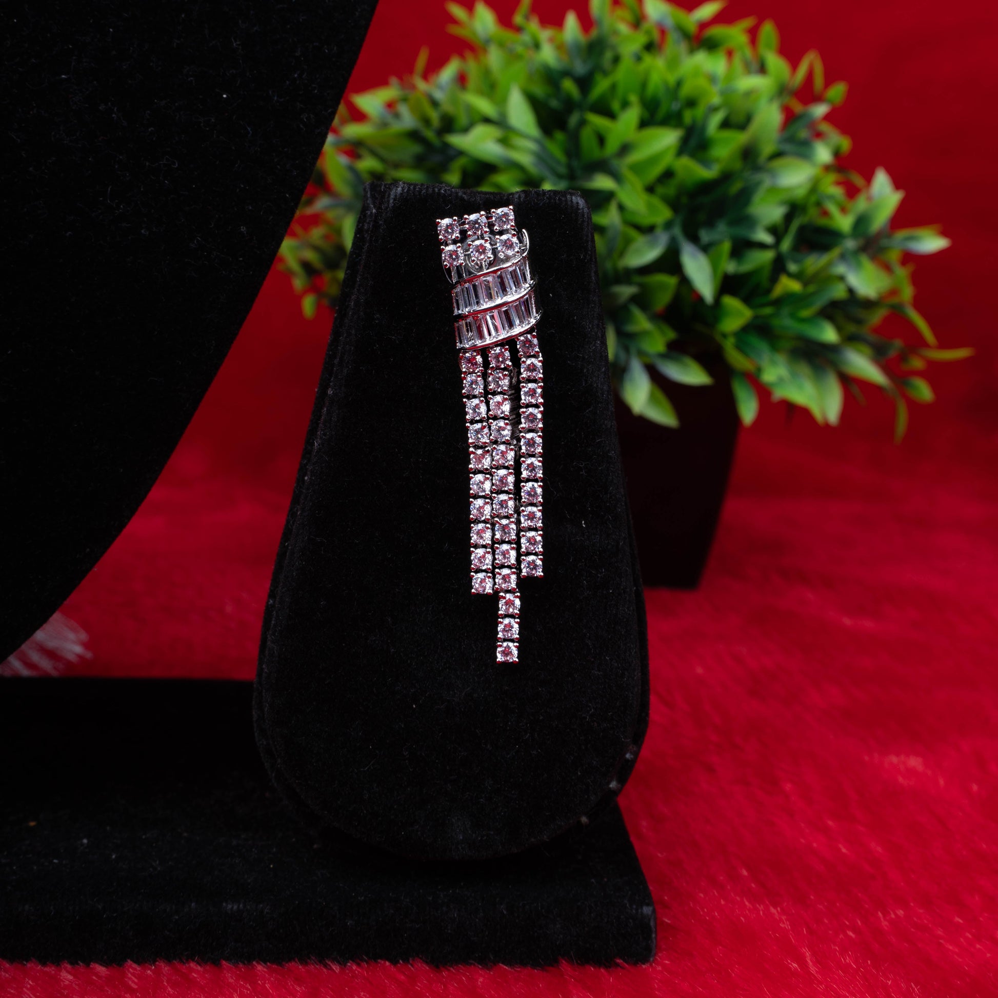 Crystal fringe tassel necklace set with matching earrings third view - Revaaj