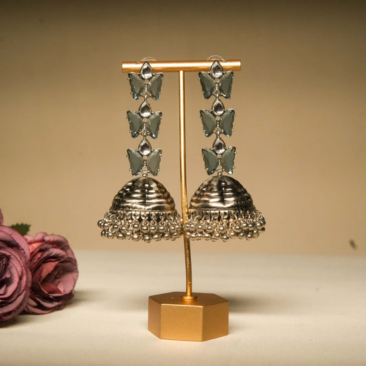 Butterfly Design Oxidized Silver Jhumka Earrings