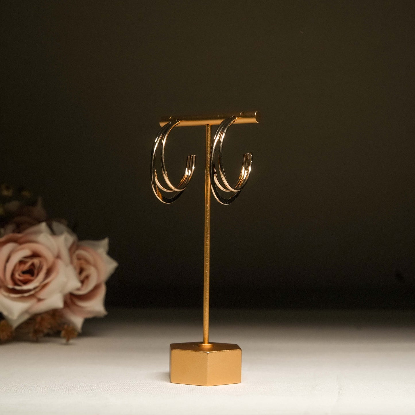 Classic Gold Plated Triple Hoop Earrings