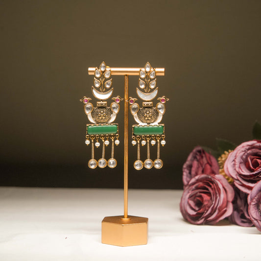 Antique Dangler Earrings with Bird Motifs & Pearls