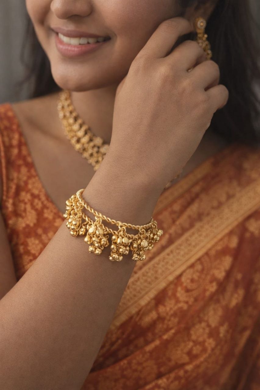Revaaj Ethereal Gold-Plated Ghungroo Cuff Bracelet