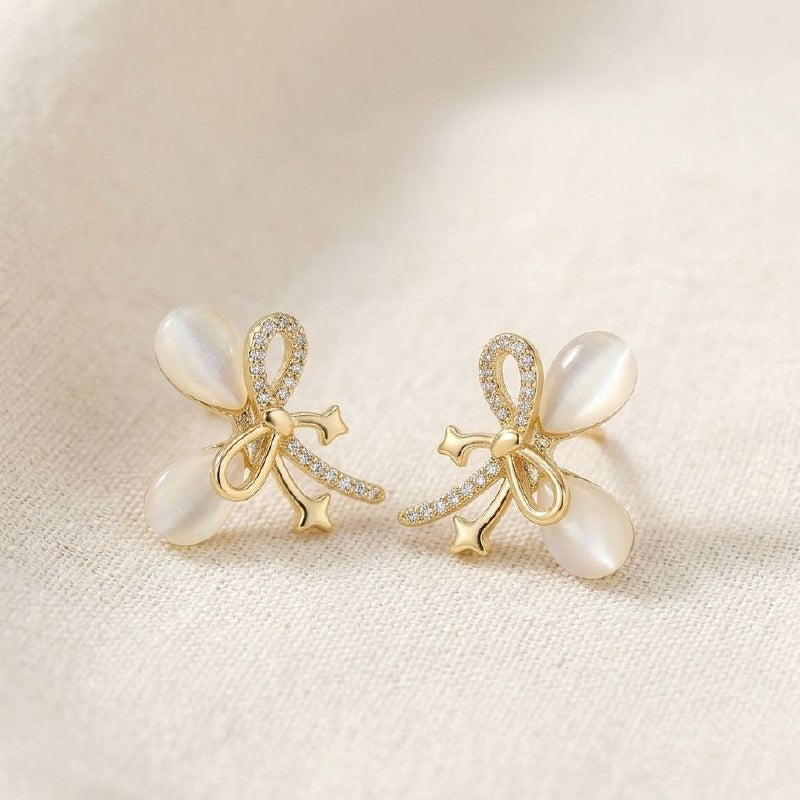 Revaaj 'Petal Bow' Zircon Stud Earrings