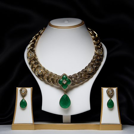Emerald-Green Stone Necklace Set