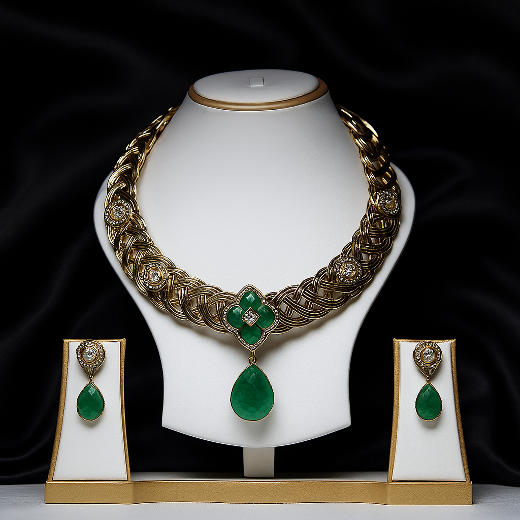 Emerald-Green Stone Necklace Set
