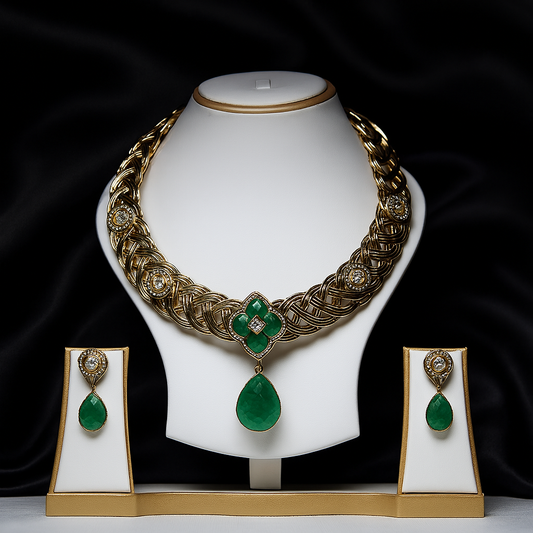 Emerald-Green Stone Necklace Set