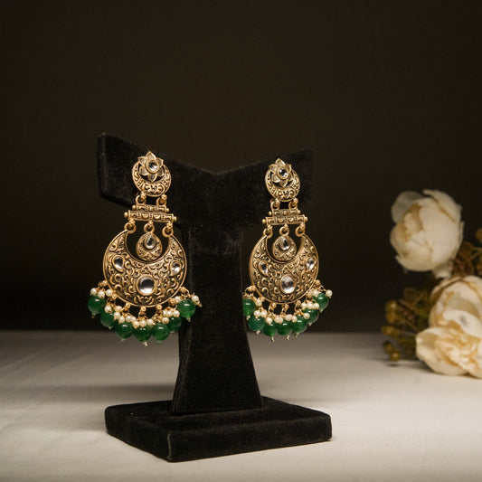 Antique Green Chandbali Earrings