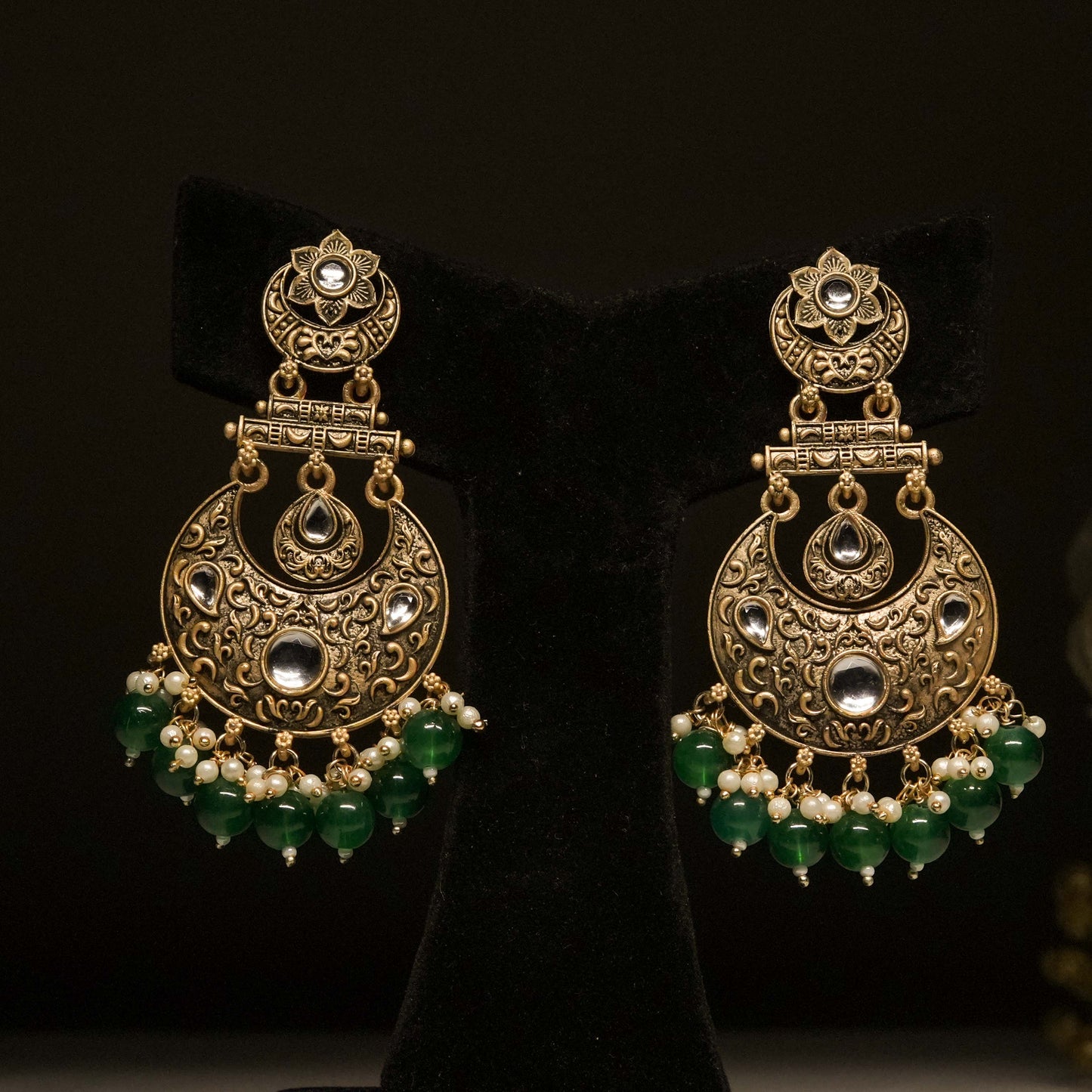 Antique Green Chandbali Earrings