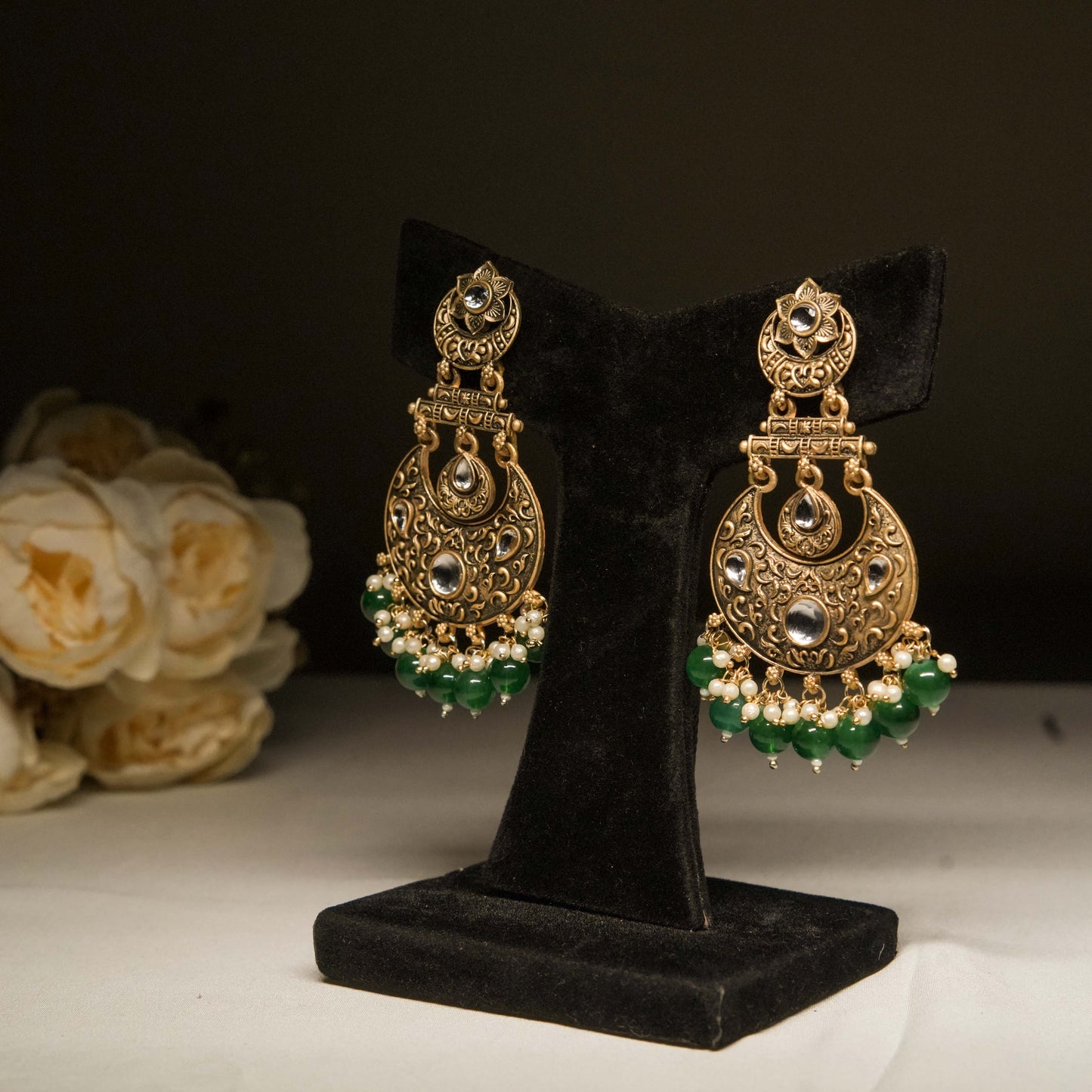 Antique Green Chandbali Earrings