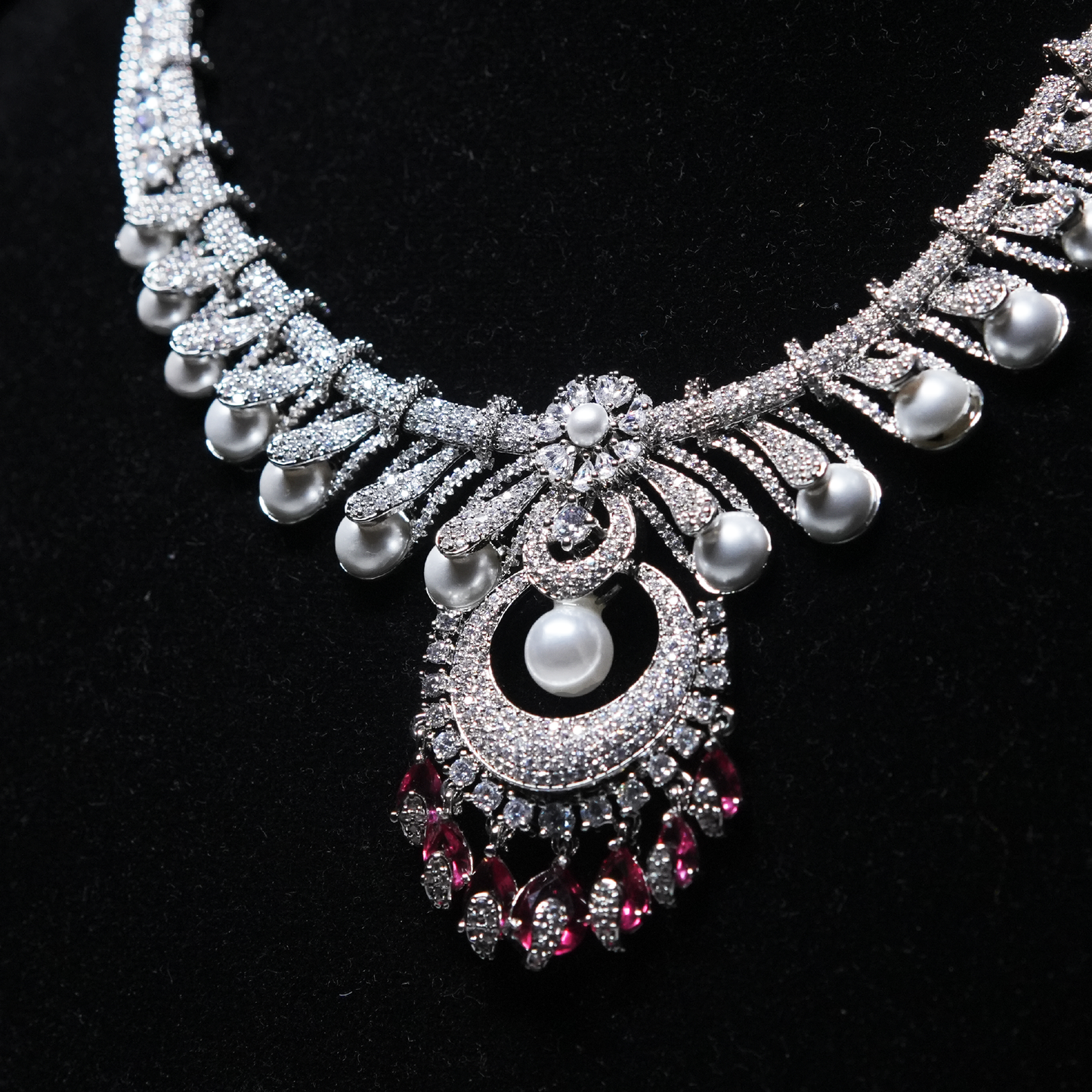 Ruby Cascade Pearl & Diamond Necklace Set