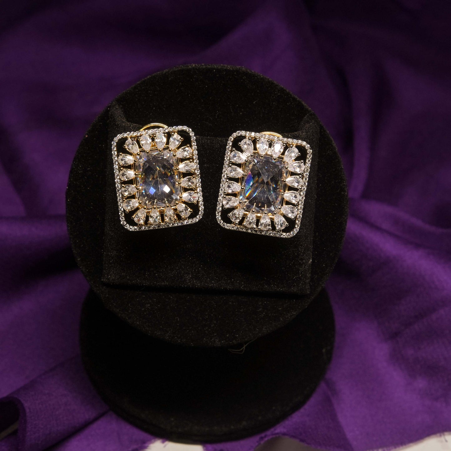 Luxury Rectangle Crystal Earrings with Zircon Halo